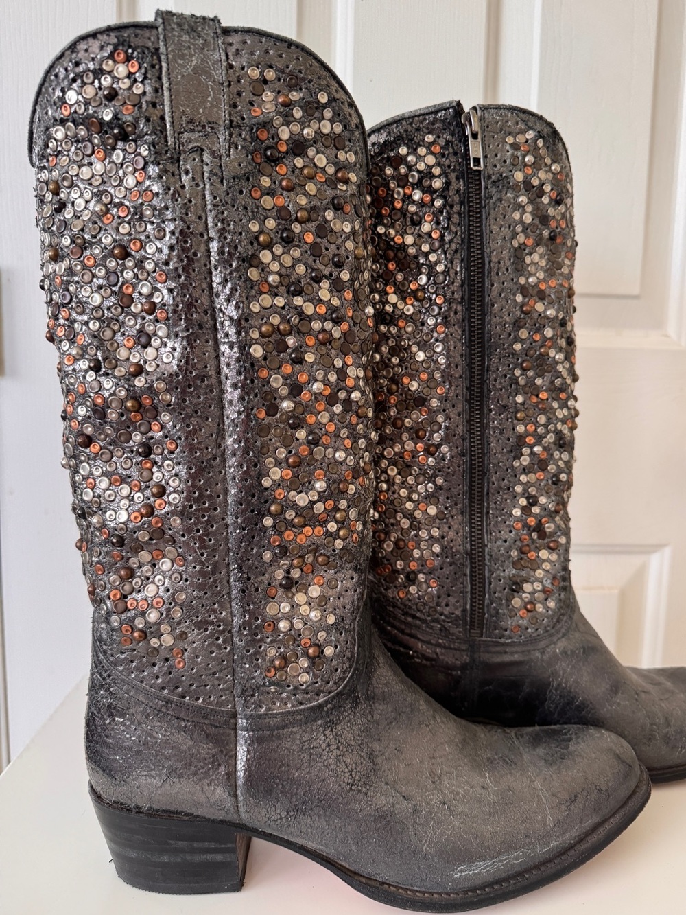Frye Company Deborah Studded Cowboy Boots in Anthracite - Picture 3 of 7